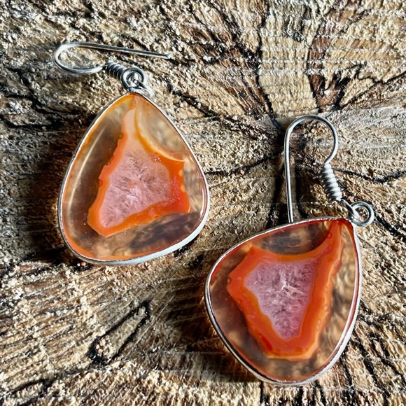 Trasluscent Solar Quartz Drusy Earrings 2” - Picture 2 of 4